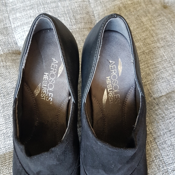 AEROSOLES Black Bootie Covered Pumps Size 5.5 - Picture 5 of 6